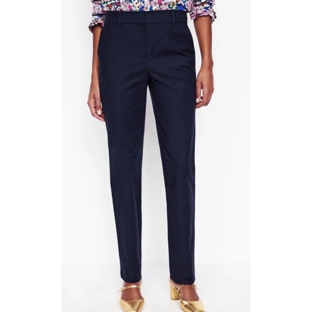 Boden Pants Womens Navy Blue Richmond Trousers Slim Straight Cotton SZ 10 34x30